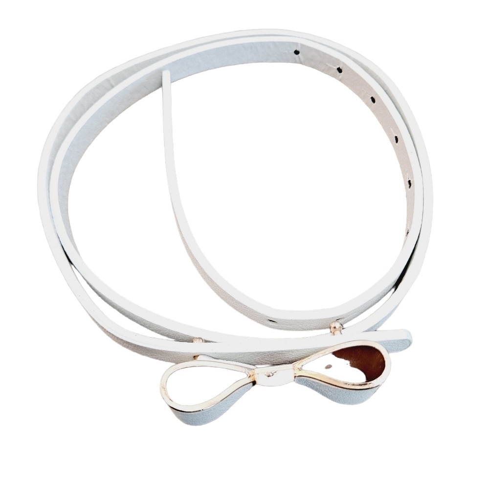 Bow tie skinny waist belt White faux leather evening Formal for plus size - Picture 8 of 12